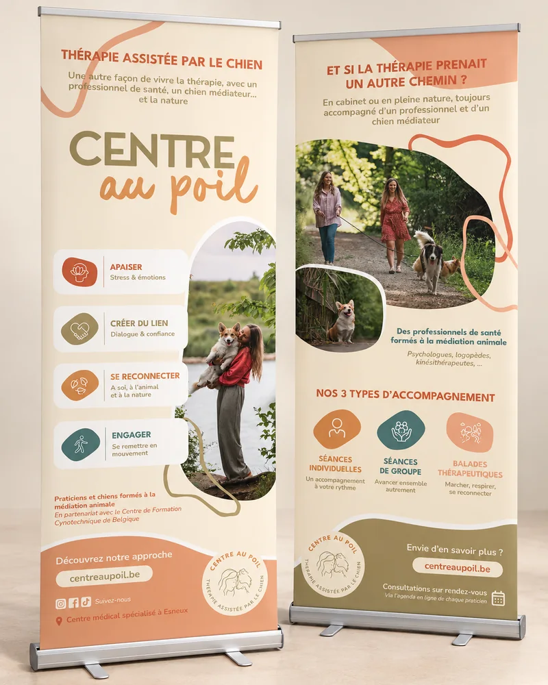 Mockup des deux roll-ups conçus pour le Centre au Poil
