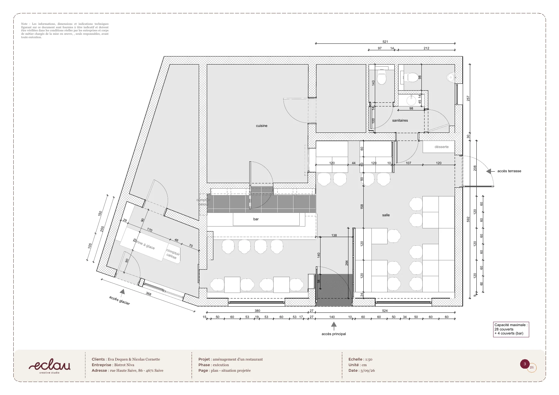Page complète du plan d’implantation du Bistrot Niva